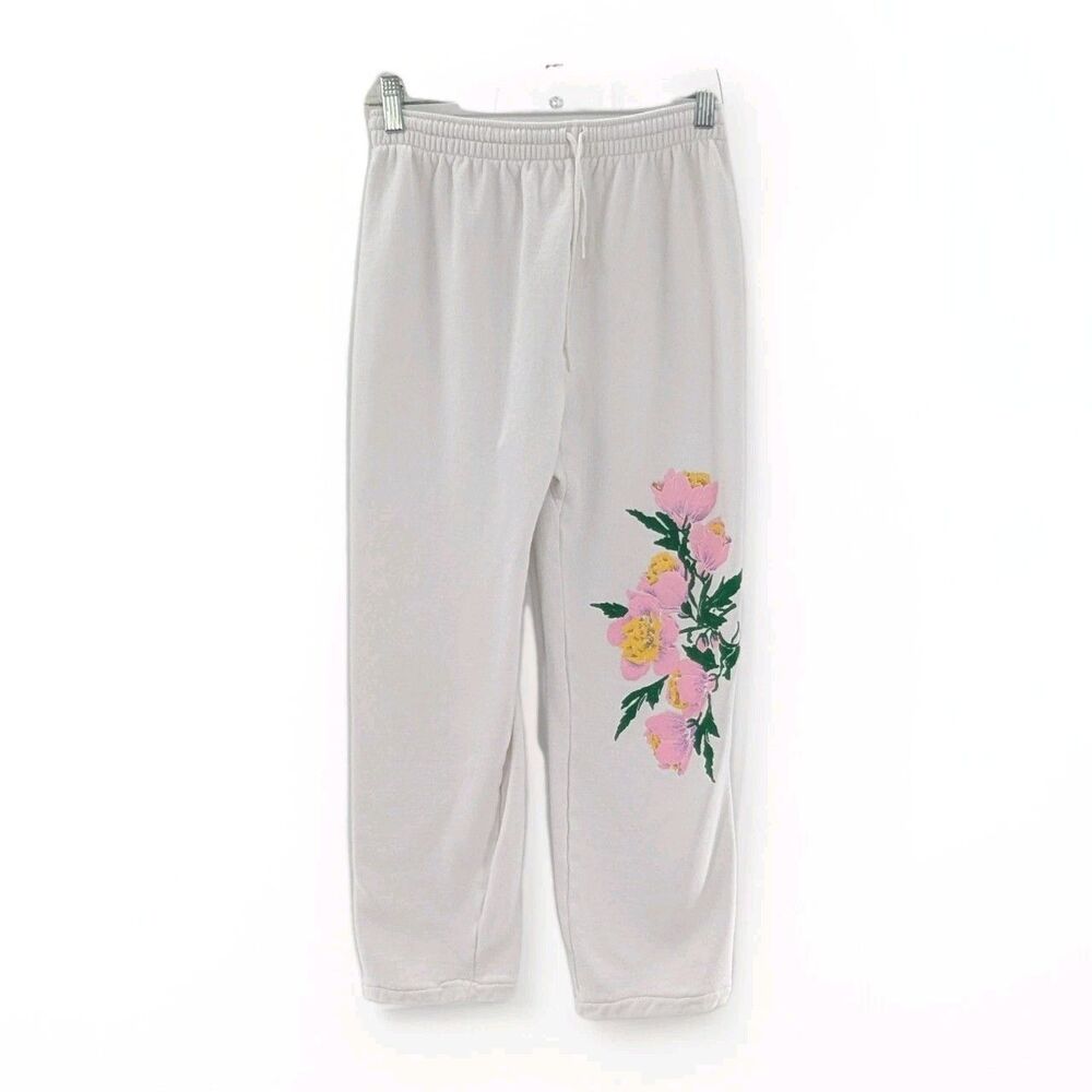 Hanes Vintage White Pink Floral Midrise Sweatpants Size Small 24"x24"